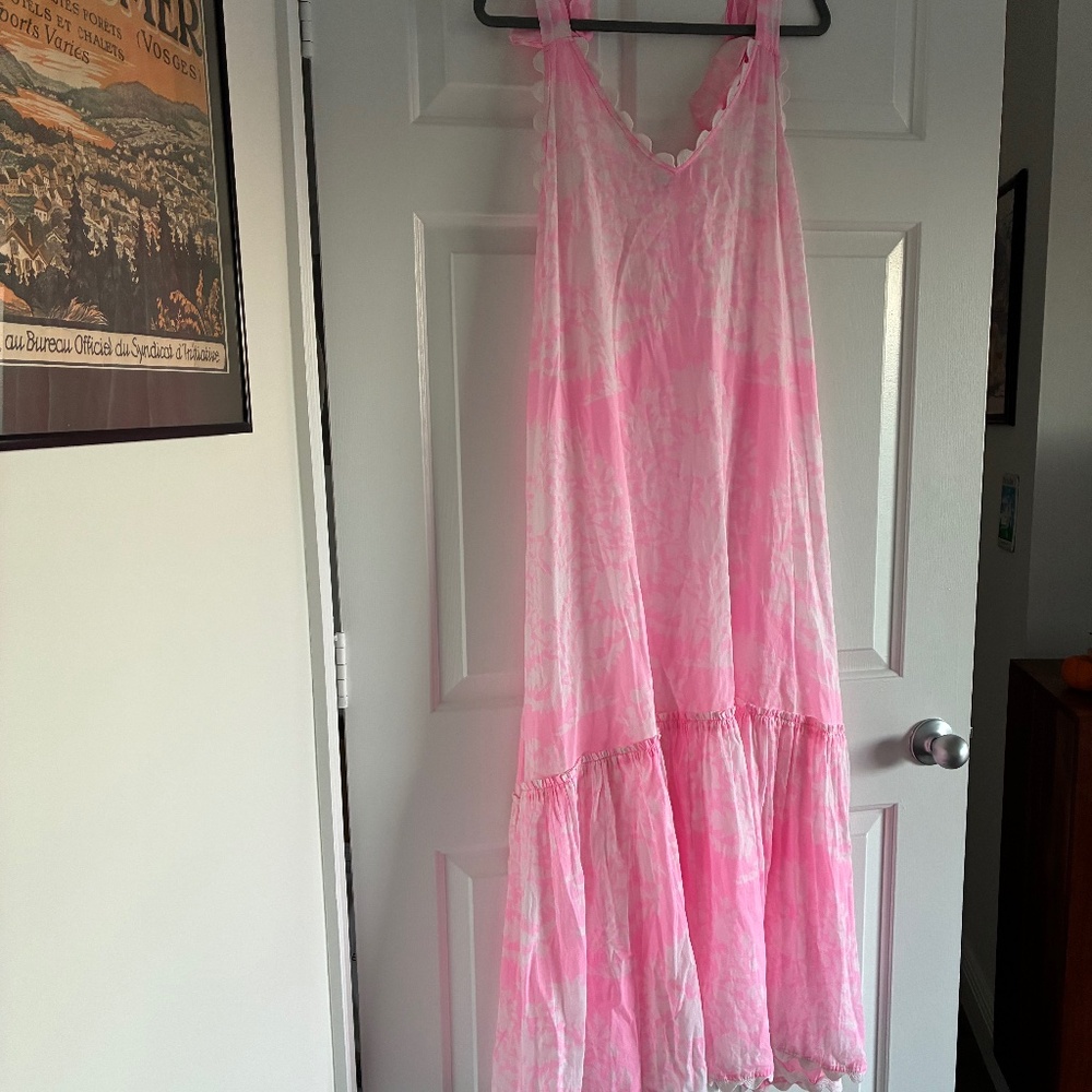 Juliet Dunn pink and white cotton vneck maxi dress - Picture 3 of 16